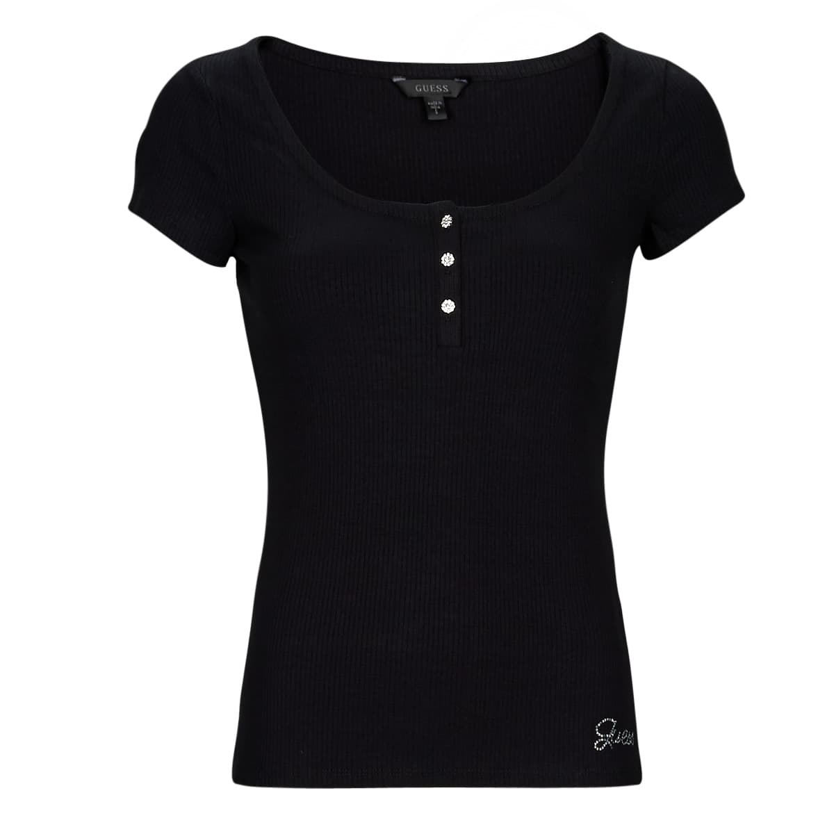 Guess ES SS KARLEE JEWEL BTN HENLEY Černá
