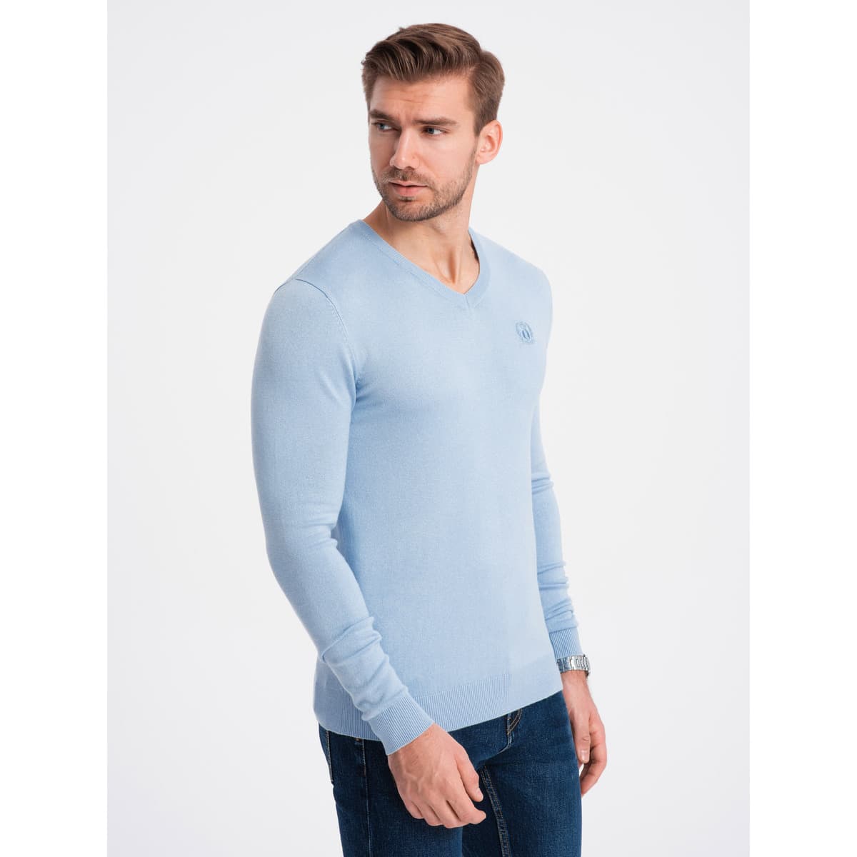 Ombre Pánský klasický svetr Launcebuz světle modrá Modrá